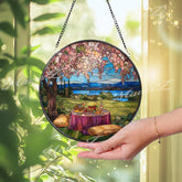 Picnic Landscape Stained Glass Suncatcher: Spring Cottage Decor
